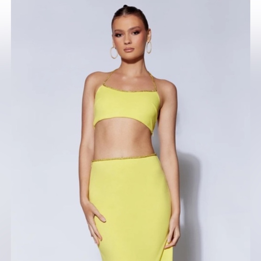 NWT meshki Arya diamante rope halter top chartreuse L